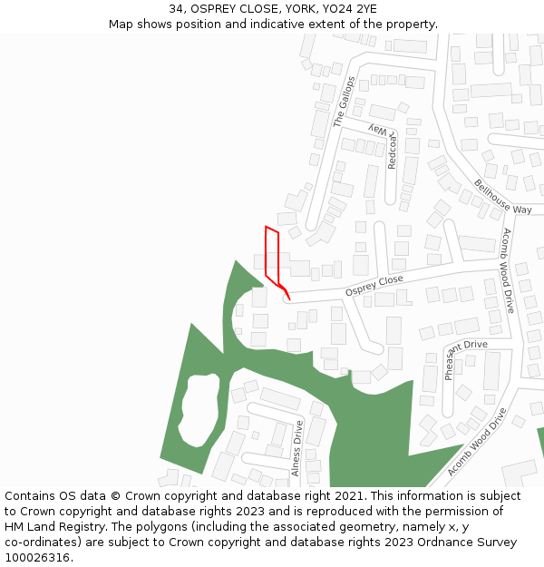 34, OSPREY CLOSE, YORK, YO24 2YE: Location map and indicative extent of plot
