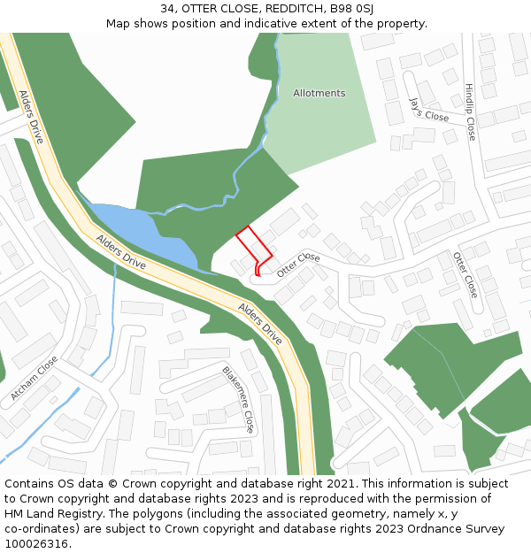 34, OTTER CLOSE, REDDITCH, B98 0SJ: Location map and indicative extent of plot