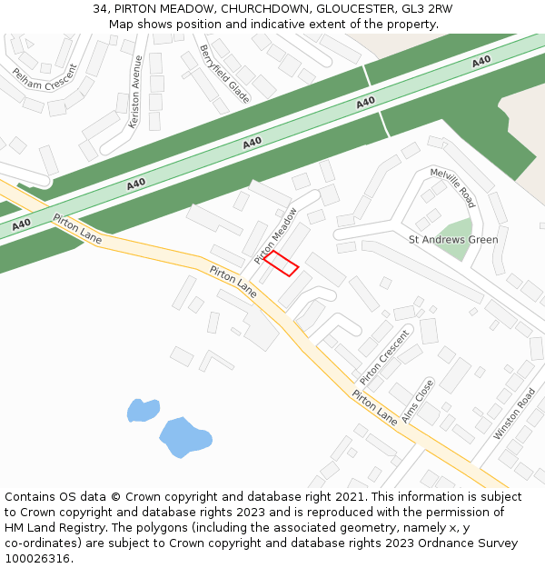 34, PIRTON MEADOW, CHURCHDOWN, GLOUCESTER, GL3 2RW: Location map and indicative extent of plot