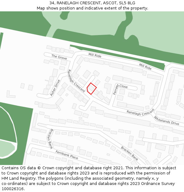 34, RANELAGH CRESCENT, ASCOT, SL5 8LG: Location map and indicative extent of plot