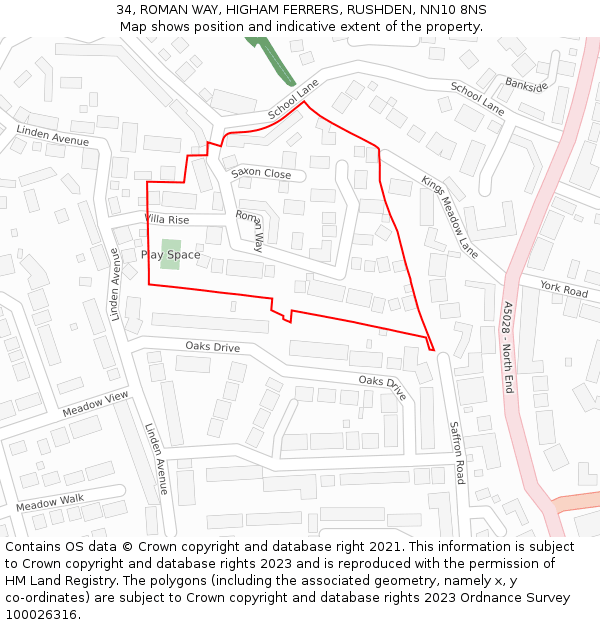 34, ROMAN WAY, HIGHAM FERRERS, RUSHDEN, NN10 8NS: Location map and indicative extent of plot