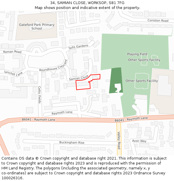 34, SAMIAN CLOSE, WORKSOP, S81 7FG: Location map and indicative extent of plot