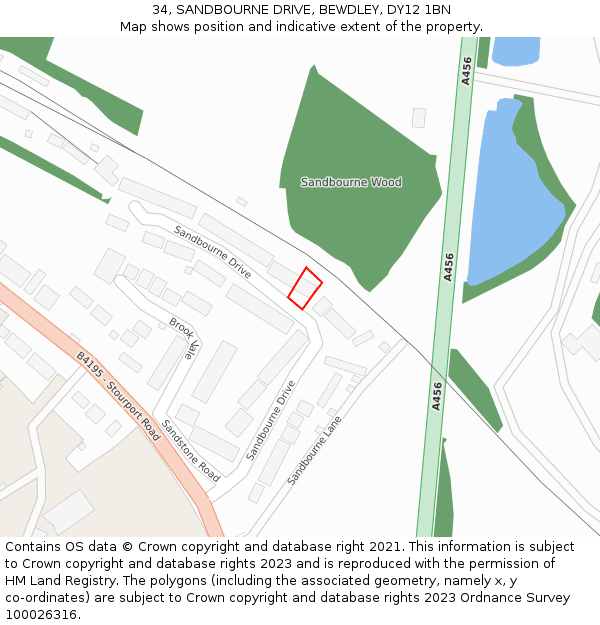 34, SANDBOURNE DRIVE, BEWDLEY, DY12 1BN: Location map and indicative extent of plot