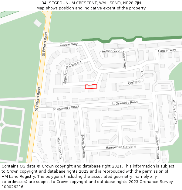 34, SEGEDUNUM CRESCENT, WALLSEND, NE28 7JN: Location map and indicative extent of plot