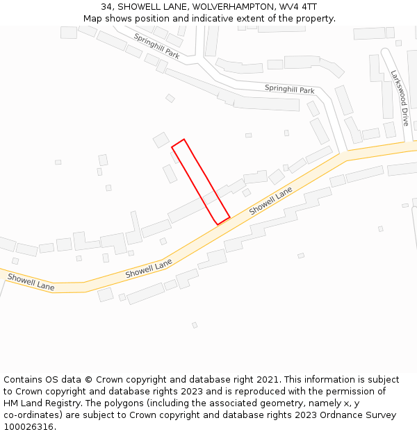 34, SHOWELL LANE, WOLVERHAMPTON, WV4 4TT: Location map and indicative extent of plot