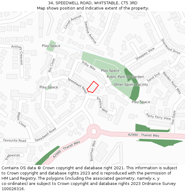 34, SPEEDWELL ROAD, WHITSTABLE, CT5 3RD: Location map and indicative extent of plot