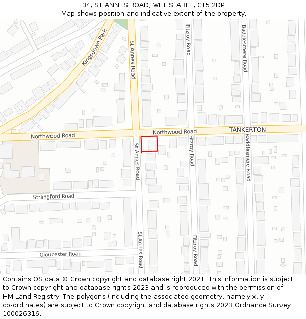 34, ST ANNES ROAD, WHITSTABLE, CT5 2DP: Location map and indicative extent of plot