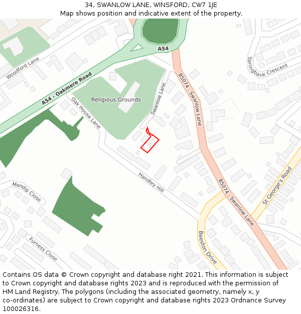 34, SWANLOW LANE, WINSFORD, CW7 1JE: Location map and indicative extent of plot