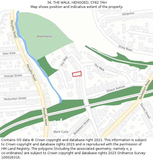 34, THE WALK, HENGOED, CF82 7AH: Location map and indicative extent of plot
