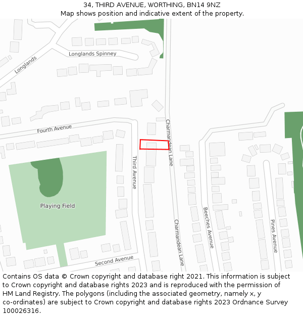 34, THIRD AVENUE, WORTHING, BN14 9NZ: Location map and indicative extent of plot