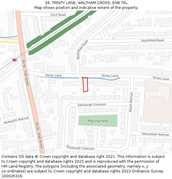 34, TRINITY LANE, WALTHAM CROSS, EN8 7EL: Location map and indicative extent of plot