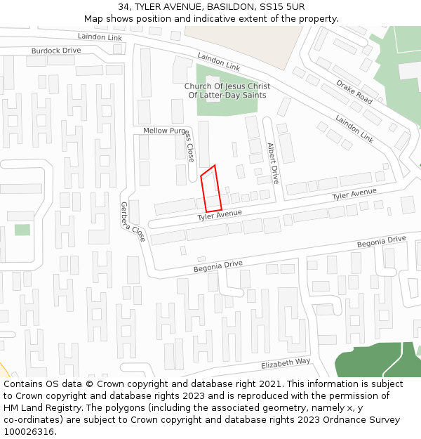 34, TYLER AVENUE, BASILDON, SS15 5UR: Location map and indicative extent of plot