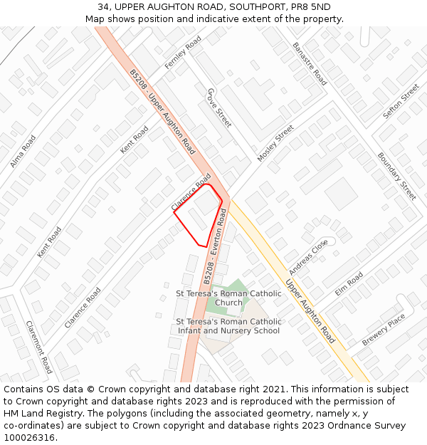 34, UPPER AUGHTON ROAD, SOUTHPORT, PR8 5ND: Location map and indicative extent of plot