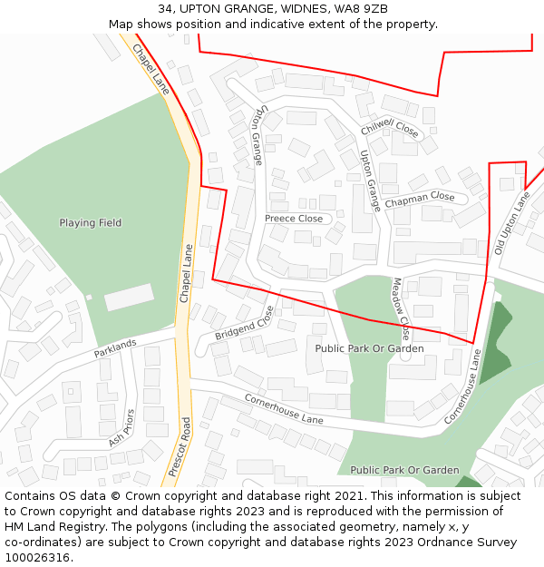 34, UPTON GRANGE, WIDNES, WA8 9ZB: Location map and indicative extent of plot