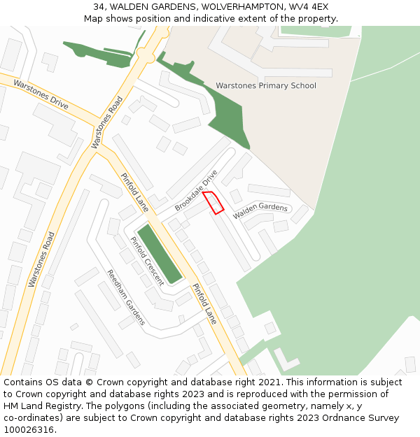 34, WALDEN GARDENS, WOLVERHAMPTON, WV4 4EX: Location map and indicative extent of plot