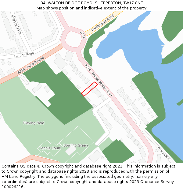 34, WALTON BRIDGE ROAD, SHEPPERTON, TW17 8NE: Location map and indicative extent of plot