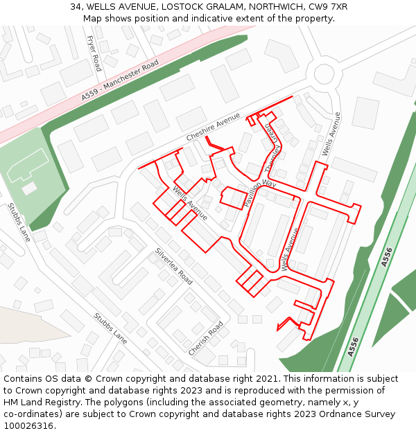 34, WELLS AVENUE, LOSTOCK GRALAM, NORTHWICH, CW9 7XR: Location map and indicative extent of plot