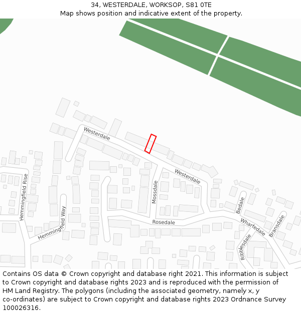 34, WESTERDALE, WORKSOP, S81 0TE: Location map and indicative extent of plot