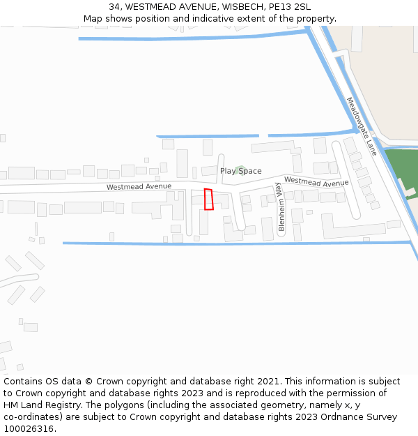 34, WESTMEAD AVENUE, WISBECH, PE13 2SL: Location map and indicative extent of plot