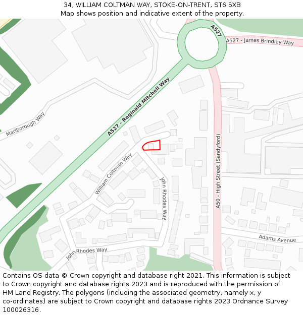 34, WILLIAM COLTMAN WAY, STOKE-ON-TRENT, ST6 5XB: Location map and indicative extent of plot