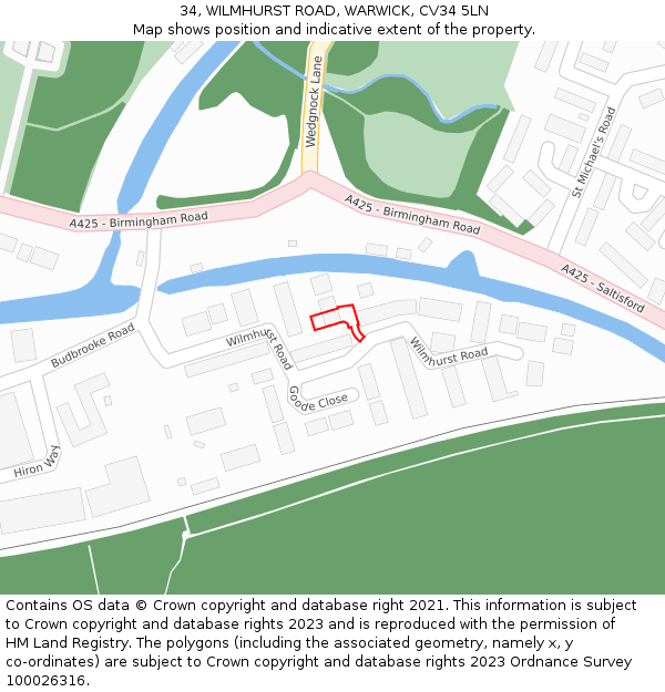 34, WILMHURST ROAD, WARWICK, CV34 5LN: Location map and indicative extent of plot