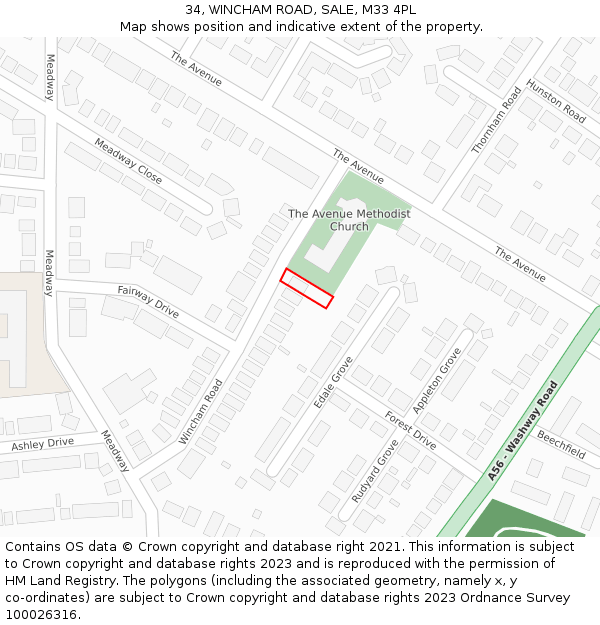 34, WINCHAM ROAD, SALE, M33 4PL: Location map and indicative extent of plot