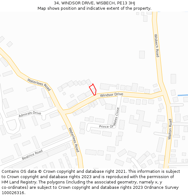 34, WINDSOR DRIVE, WISBECH, PE13 3HJ: Location map and indicative extent of plot