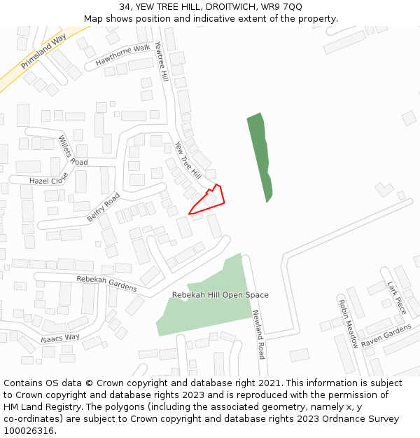 34, YEW TREE HILL, DROITWICH, WR9 7QQ: Location map and indicative extent of plot