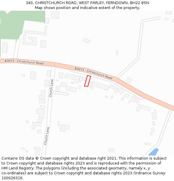 340, CHRISTCHURCH ROAD, WEST PARLEY, FERNDOWN, BH22 8SN: Location map and indicative extent of plot