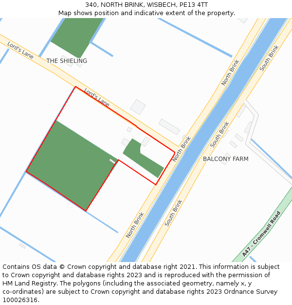 340, NORTH BRINK, WISBECH, PE13 4TT: Location map and indicative extent of plot