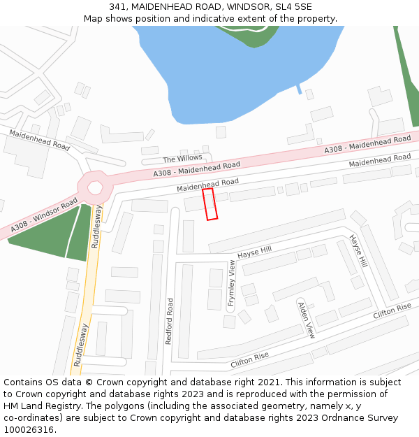 341, MAIDENHEAD ROAD, WINDSOR, SL4 5SE: Location map and indicative extent of plot