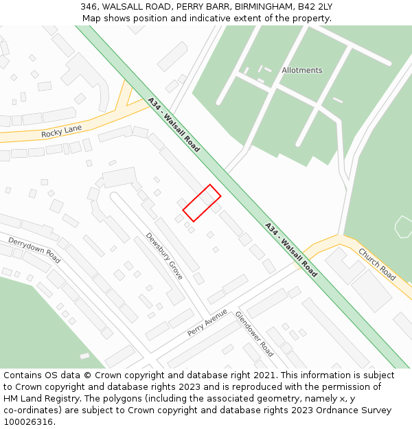 346, WALSALL ROAD, PERRY BARR, BIRMINGHAM, B42 2LY: Location map and indicative extent of plot