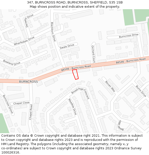 347, BURNCROSS ROAD, BURNCROSS, SHEFFIELD, S35 1SB: Location map and indicative extent of plot