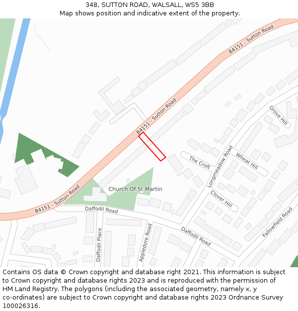 348, SUTTON ROAD, WALSALL, WS5 3BB: Location map and indicative extent of plot