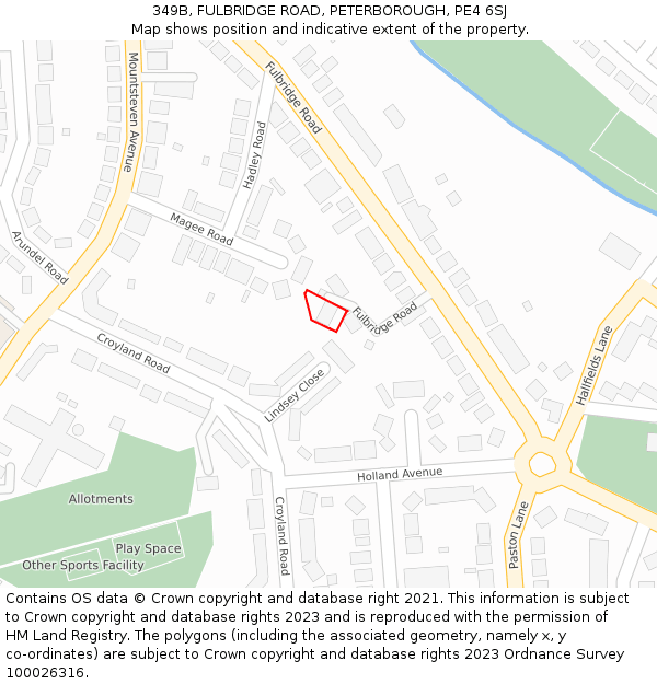 349B, FULBRIDGE ROAD, PETERBOROUGH, PE4 6SJ: Location map and indicative extent of plot
