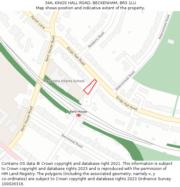 34A, KINGS HALL ROAD, BECKENHAM, BR3 1LU: Location map and indicative extent of plot