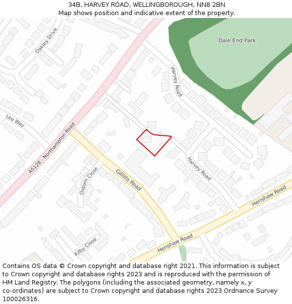34B, HARVEY ROAD, WELLINGBOROUGH, NN8 2BN: Location map and indicative extent of plot