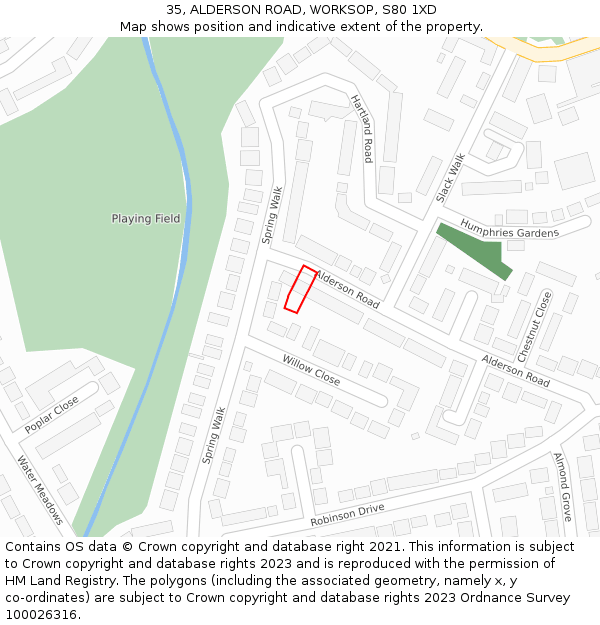 35, ALDERSON ROAD, WORKSOP, S80 1XD: Location map and indicative extent of plot