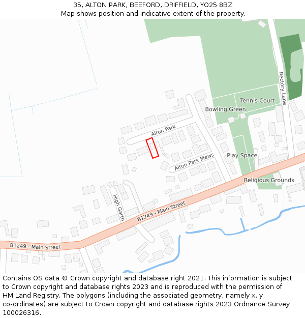 35, ALTON PARK, BEEFORD, DRIFFIELD, YO25 8BZ: Location map and indicative extent of plot