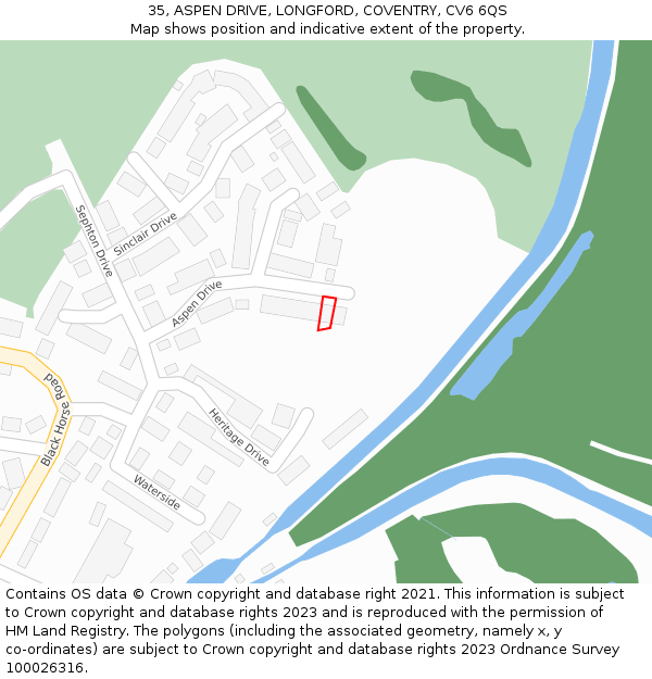 35, ASPEN DRIVE, LONGFORD, COVENTRY, CV6 6QS: Location map and indicative extent of plot