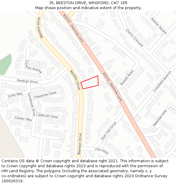 35, BEESTON DRIVE, WINSFORD, CW7 1ER: Location map and indicative extent of plot