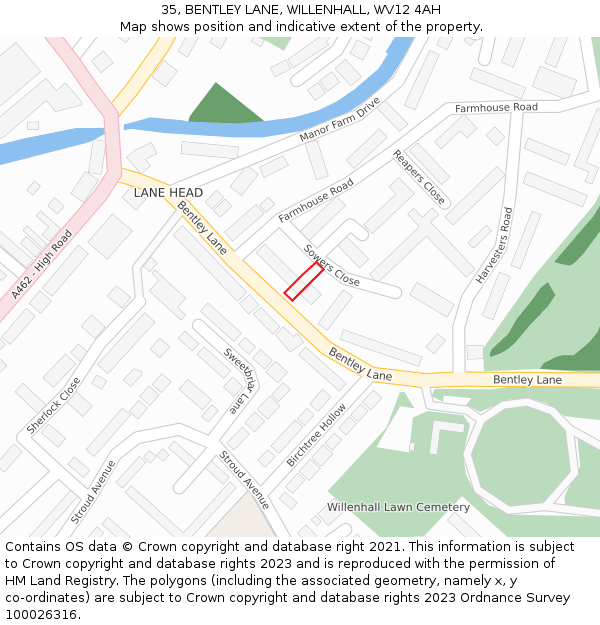 35, BENTLEY LANE, WILLENHALL, WV12 4AH: Location map and indicative extent of plot