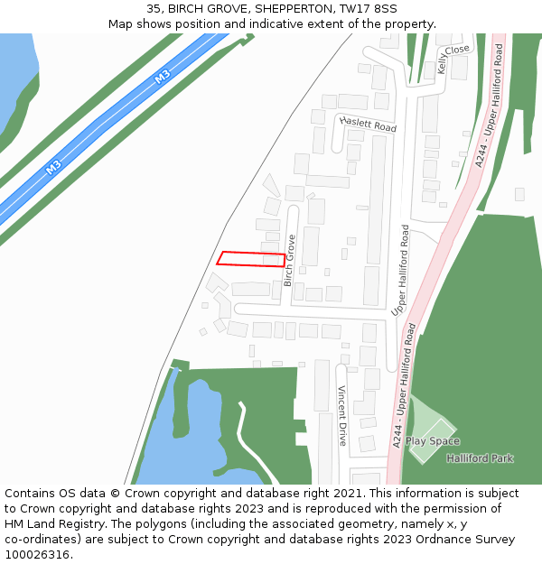35, BIRCH GROVE, SHEPPERTON, TW17 8SS: Location map and indicative extent of plot