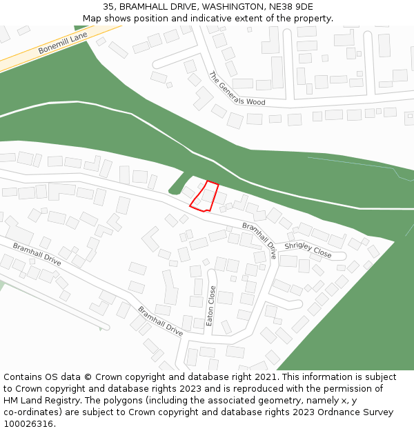 35, BRAMHALL DRIVE, WASHINGTON, NE38 9DE: Location map and indicative extent of plot