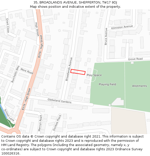 35, BROADLANDS AVENUE, SHEPPERTON, TW17 9DJ: Location map and indicative extent of plot