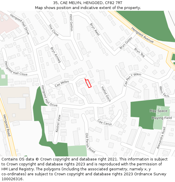 35, CAE MELYN, HENGOED, CF82 7RT: Location map and indicative extent of plot