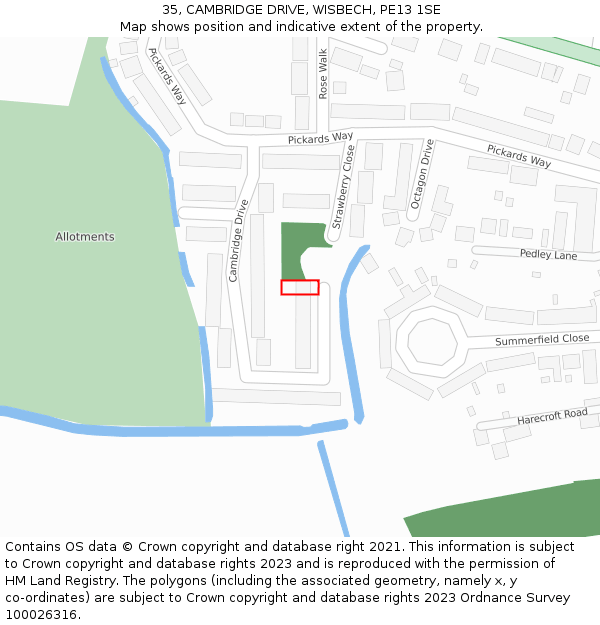 35, CAMBRIDGE DRIVE, WISBECH, PE13 1SE: Location map and indicative extent of plot