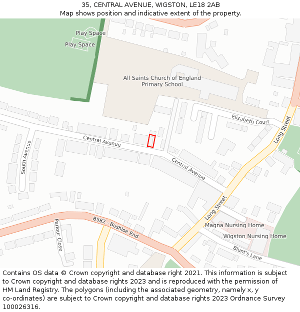 35, CENTRAL AVENUE, WIGSTON, LE18 2AB: Location map and indicative extent of plot