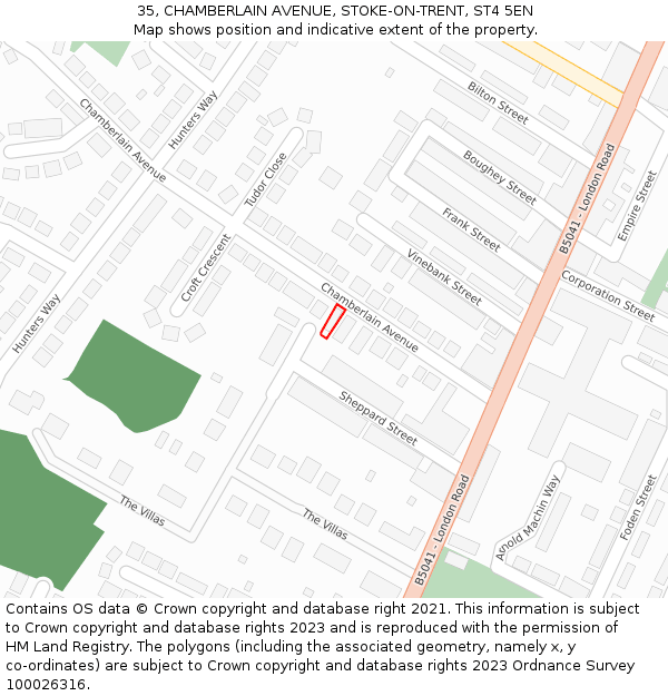 35, CHAMBERLAIN AVENUE, STOKE-ON-TRENT, ST4 5EN: Location map and indicative extent of plot