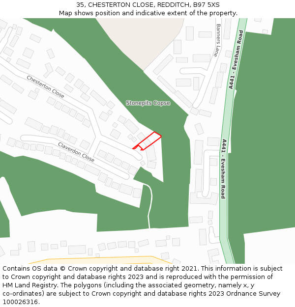 35, CHESTERTON CLOSE, REDDITCH, B97 5XS: Location map and indicative extent of plot